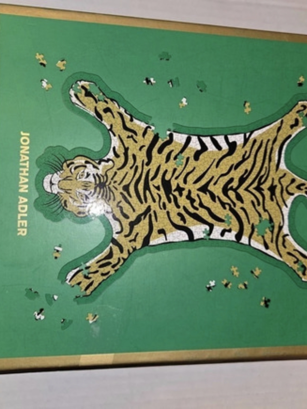 Jonathan Adler Tiger Shaped Foil Puzzle Green & Gold